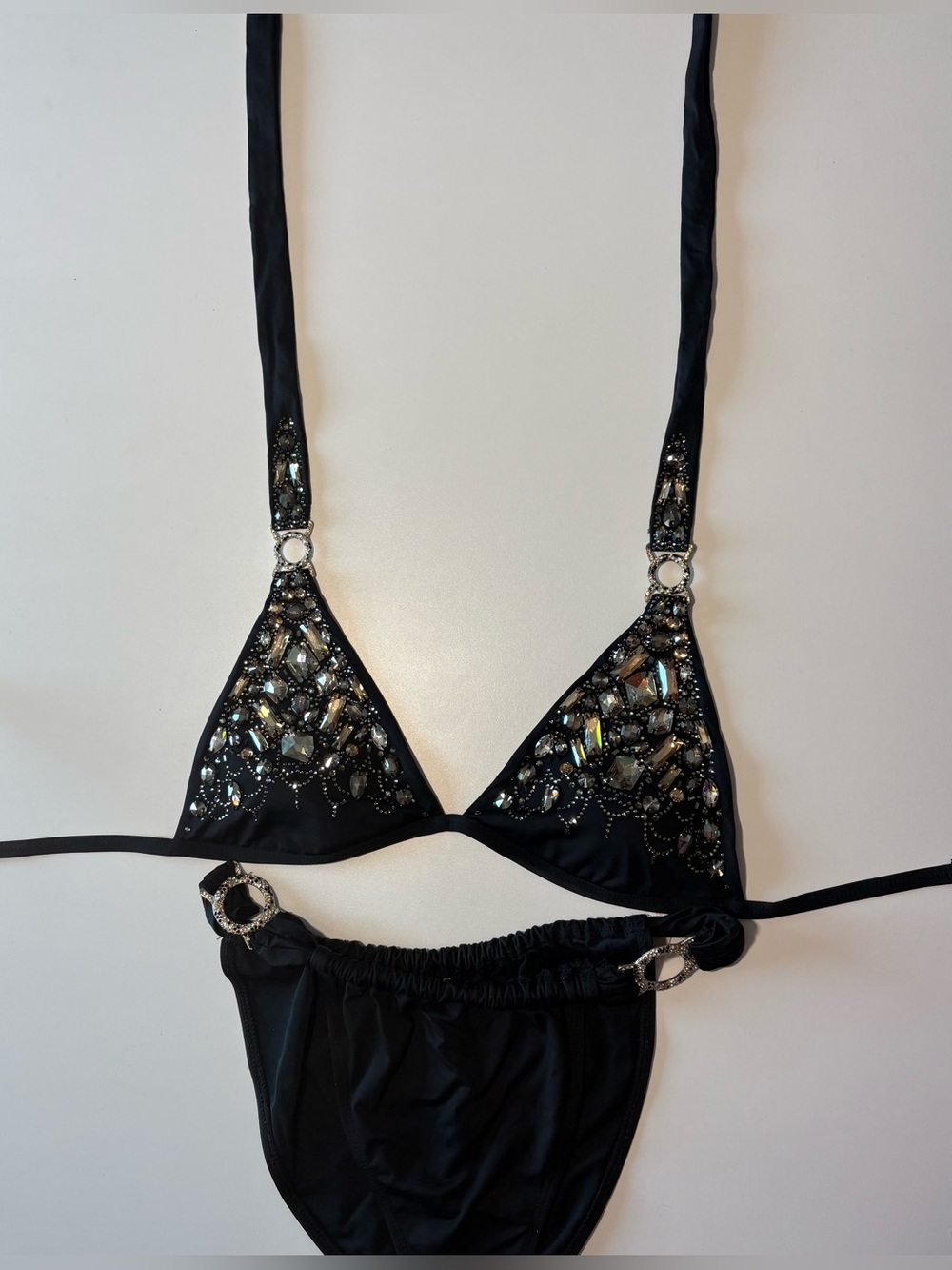 Victoria’s Secret Black Embellished Bikini Set with crystal & Rhinestone Accents